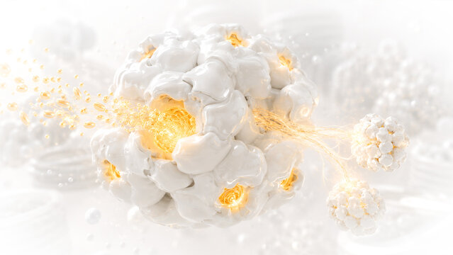 3D conceptual illustration of the RuBisCO enzyme Calvin Cycle carbon fixation in chloroplasts, Ethereal Bio-Ceramic style, highly polished white ceramic and gold light, high-key minimalist background.