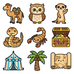 Fototapeta premium Cartoon animals and fantasy objects.