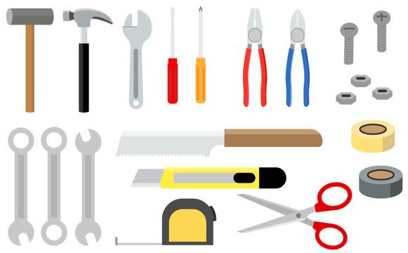 いろいろな種類の工具のシンプルなイラストセット