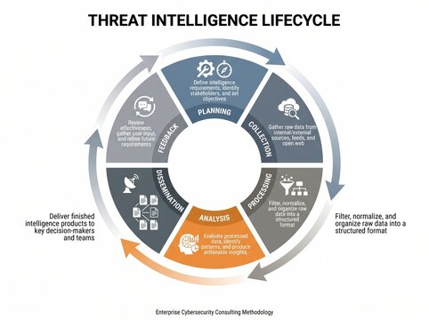 Threat Intelligence Lifecycle Cybersecurity Infographic and Enterprise Security Workflow