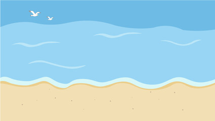 夏のバナー　海の背景イラスト　　夏素材　ビーチ、浮き輪、浜辺　ビーチサンダル、 © Karin