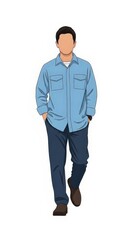 Fototapeta premium Marine biologist man walking with simple facial expression, hands in pockets, relaxed standing pose, casual outfit