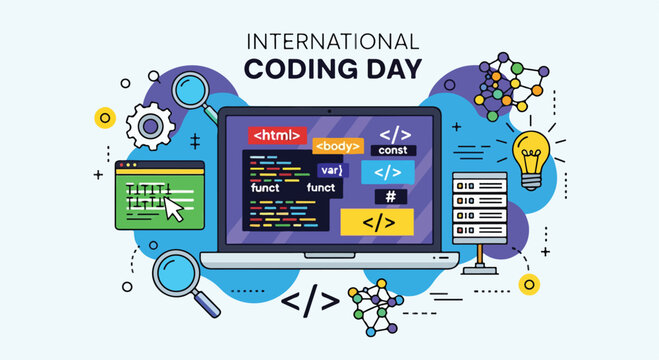 A colorful illustration celebrating International Coding Day