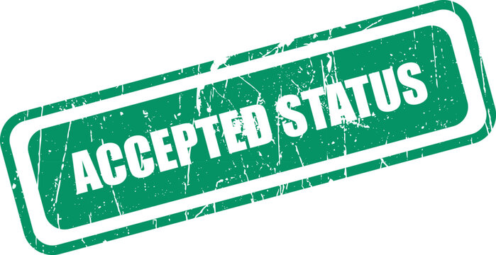 Green accepted status stamp with white text and distressed effect