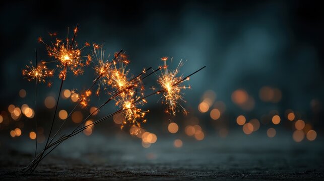 sparkling fireworks against bokeh background