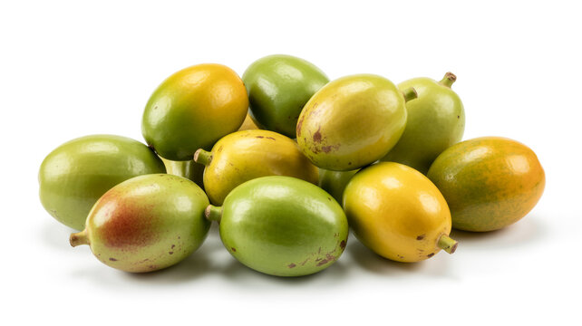 Pile of ripe and unripe green and yellow Spondias mombin fruits