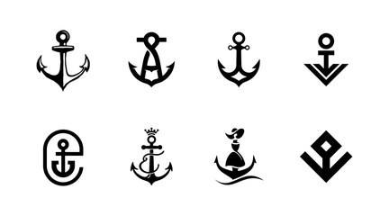 Set of anchor logo design templates, nautical symbols, vector illustration © AchmadFadhil