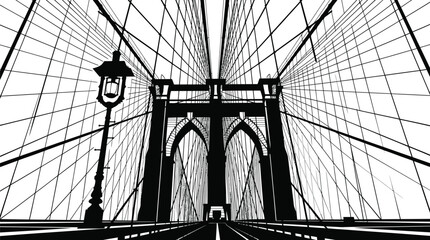 Fototapeta premium Detailed vector illustration of a suspension bridge featuring sharp geometric lines and a classic lamp