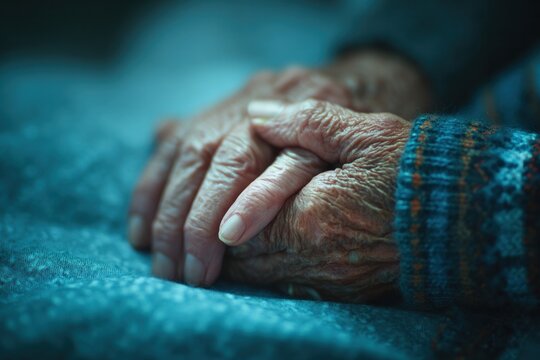 elderly hands gently holding each other