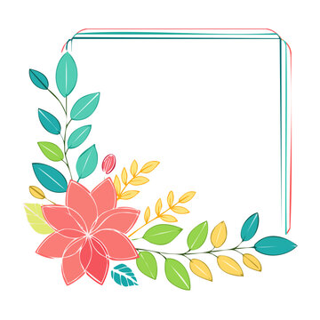 Floral corner decoration with leaves and frame