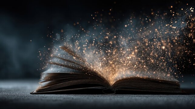 magical book with glowing particles