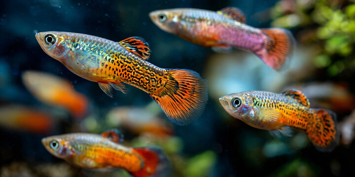 Colorful Guppy Fish Swimming in Tropical Aquarium