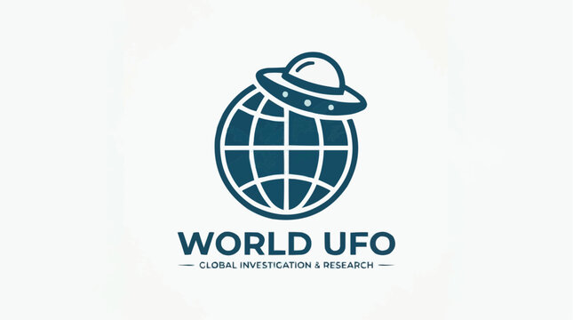 Minimalist Global Investigation and Research Emblem Featuring a Flying Saucer Orbiting the Earth Globe