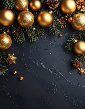 Luxury Christmas Background with Golden Decorations and Dark Elegance