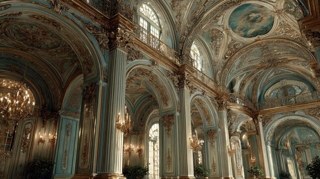 grand ornate palace interior with golden accents