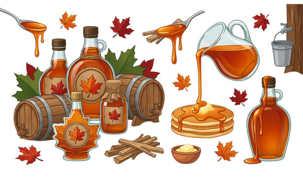 Maple syrup traditional Canadian food vector illustration isolated on white background