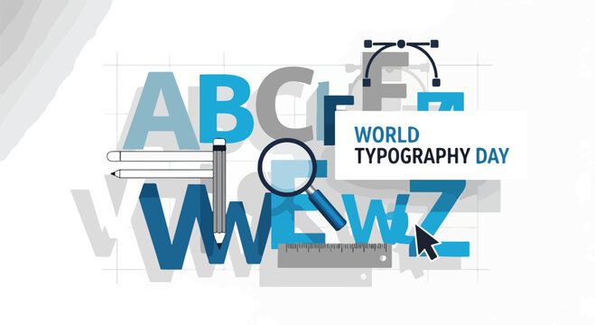 A colorful typography poster with letters and tools