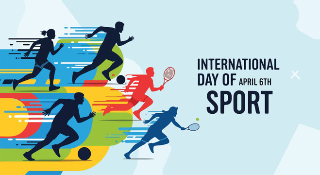 International sports day graphic with athletes