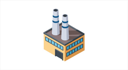 Fototapeta premium Isometric factory building with two smokestacks.