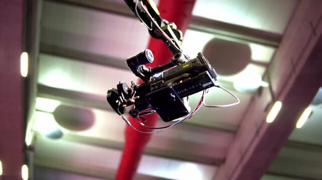Professional broadcast television camera on a crane