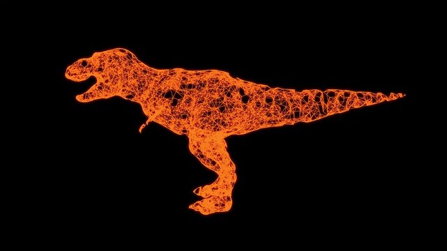 A colossal TRex dinosaur. Wireframe low poly mesh. Available in FullHD and 4K video