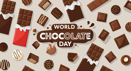 A colorful World Chocolate Day graphic with assorted chocolates © Sindi