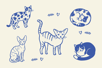 Cute cats in blue and white Vector © Jrdesign0