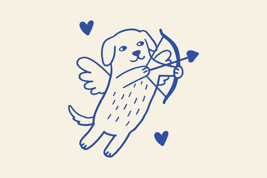 Cute golden retriever dog as cupid with bow and hearts Vector