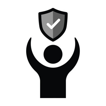 Person protected by shield with checkmark symbol