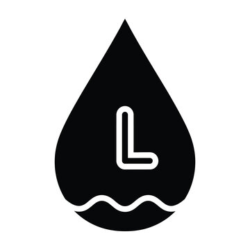 Water drop icon with letter L silhouette symbol for liquid beverage or fluid logo