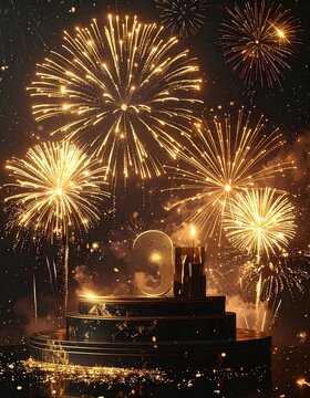 Festive New Year Fireworks and Celebration Night Background
