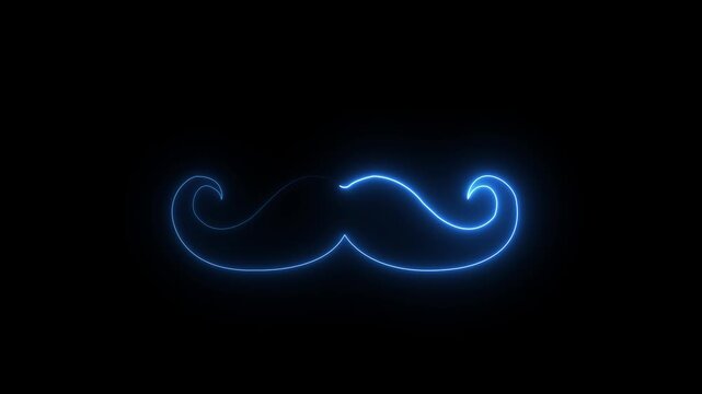 Neon royal mustache icon animation on black background, glowing facial hair symbol, elegant style and fashion concept, luxury barber logo, vintage grooming and masculine design 4K VIDEO