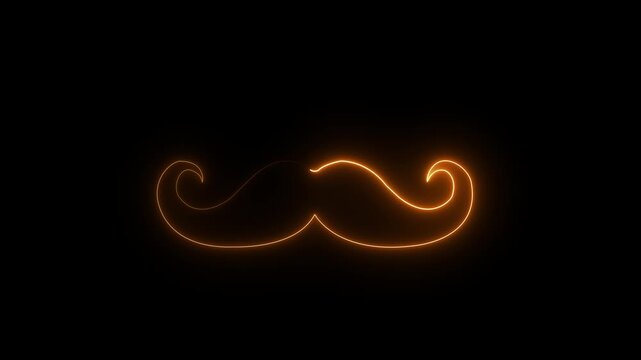 Neon royal mustache icon animation on black background, glowing facial hair symbol, elegant style and fashion concept, luxury barber logo, vintage grooming and masculine design 4K VIDEO