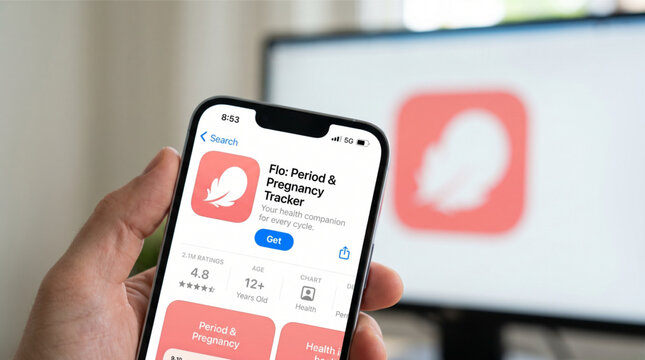 Flo Period and Pregnancy Tracker App on iPhone Smartphone Screen with App Store Page for Women's Reproductive Health Tracking and Fertility Monitoring