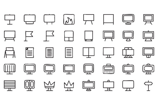 Editable vector signage icon set for retail advertising, trade show displays, digital screens and promotional layouts