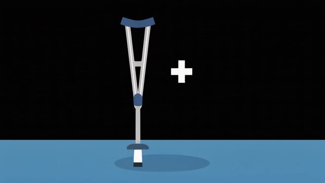 Flat Vector Medical Crutch and White Cross Icon Animation