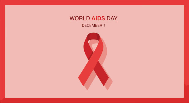 A red ribbon on pink background for World AIDS Day