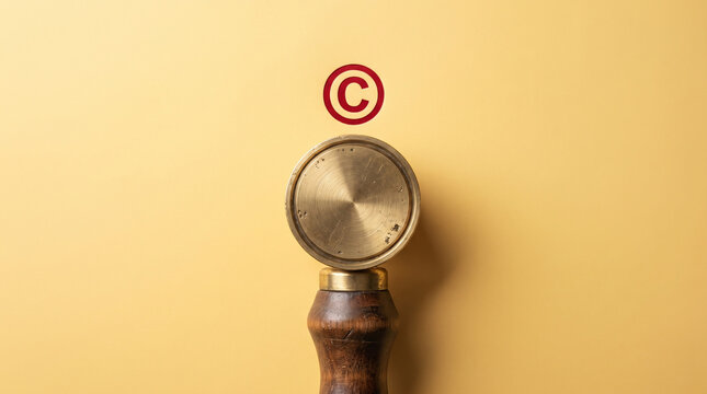 Symbol of legal ownership and protection with a circular stamp placed over plain surface indicating copyright protection and intellectual property rights for creative works today.
