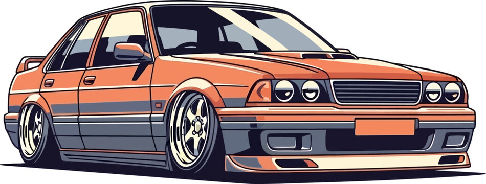 Custom Two Tone Stance Sedan Tuner Car Vector Illustration Front 3/4 View