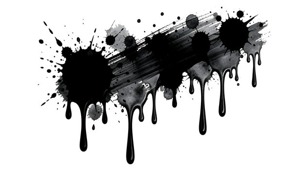 Abstract black ink splatters and brush strokes collection design