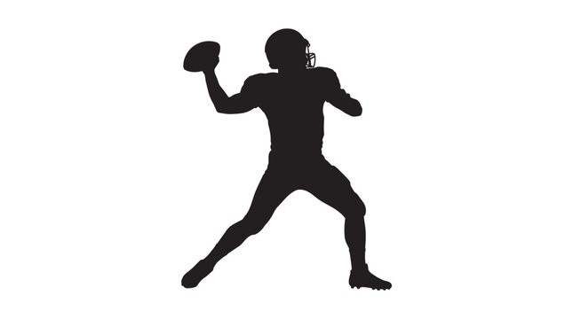 Football player throwing pass black silhouette against white background