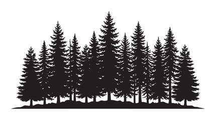Coniferous Tree Silhouette Against White Background Forest Landscape Silhouette © MDSHANTO