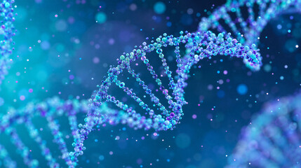 Naklejka premium A futuristic 3D rendering of DNA double helix molecule structure. Perfect for themes of genetic engineering, biochemistry research, medical biotechnology, microbiology, and scientific analysis