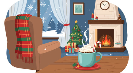 Obraz premium A cozy living room scene with a warm fireplace and Christmas decor