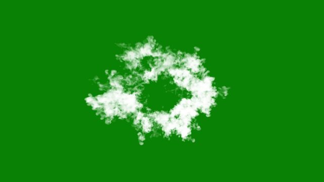 Dense white smoke plume expanding against a solid green background abstract cloud vapor overlay gas abstract cloud vapor overlay gas