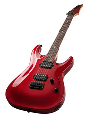 Fototapeta premium A shiny red electric guitar isolated on white background.