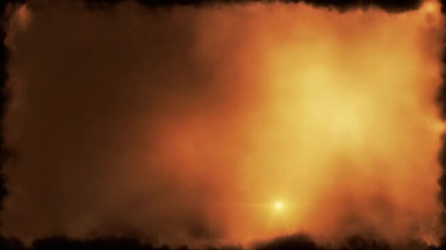 Abstract Burning Fire Frame Over Dark Smoky Background with Light Flashes