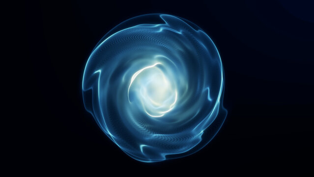Glowing blue energy orb with bright central core and smooth plasma waves on dark background, cinematic abstract sphere for sci-fi, technology, and futuristic visuals.