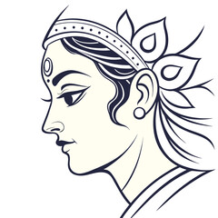 Fototapeta premium Indian woman, traditional headwear, floral hair accessory, vector illustration, ethnic beauty