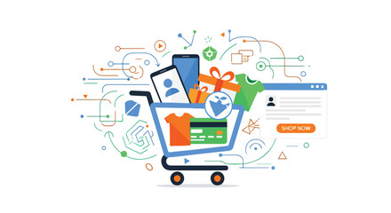 A shopping cart filled with gifts and a phone © Tolhah